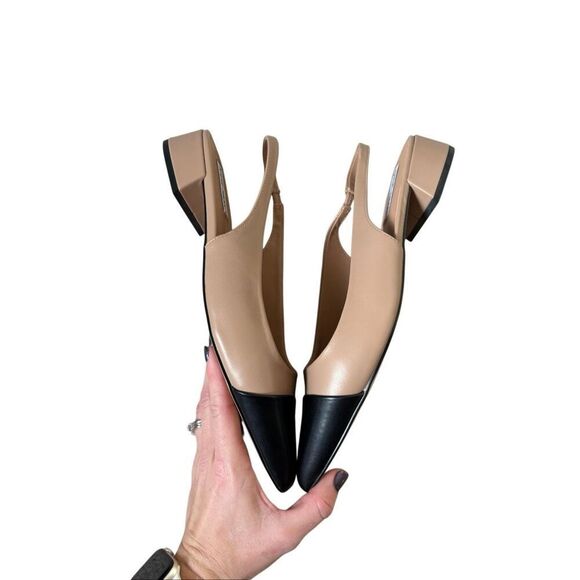 STEVE MADDEN Christann Slingback Sandals size 11 Tan Black Pointed Toe Block Hee - Picture 5 of 11